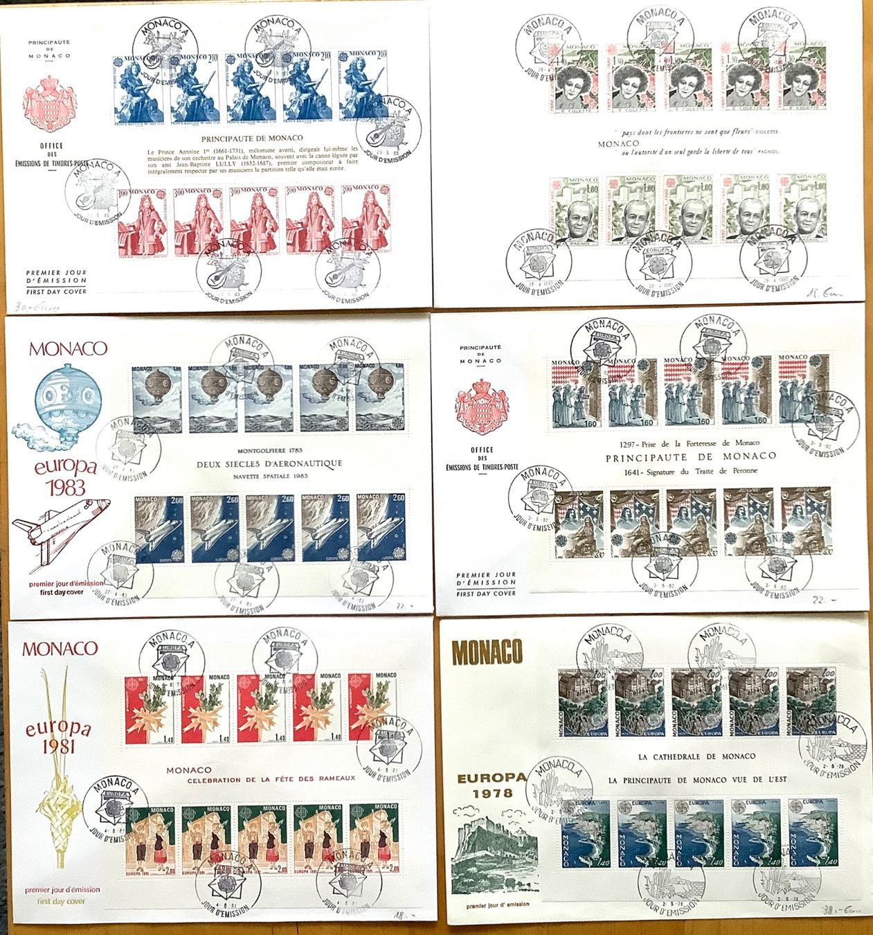Tutti i francobolli: 1978 -1985 Monaco / 6  Grossbriefe FDC Europa mit Bogen – Nuovo (secondo la descrizione) da Liestal venduto da Skunk02