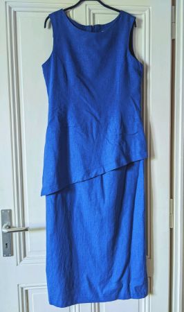 DEVILLE : Elégante longue robe en lin bleu 40-42, neuve !