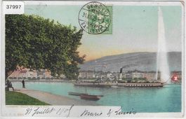 Geneve - Rade et Bateau Dampfschiff - Litho
