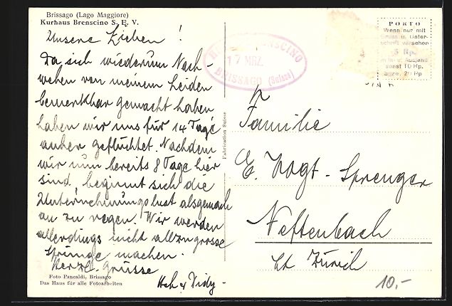 Cartoline postali: Brissago /Lago Maggiore, Kurhaus Brensci – Usato da Berlin venduto da bartko-reher 1
