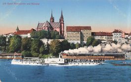 Basel (BS) Rheinpartie mit Münster und Dampfschiff