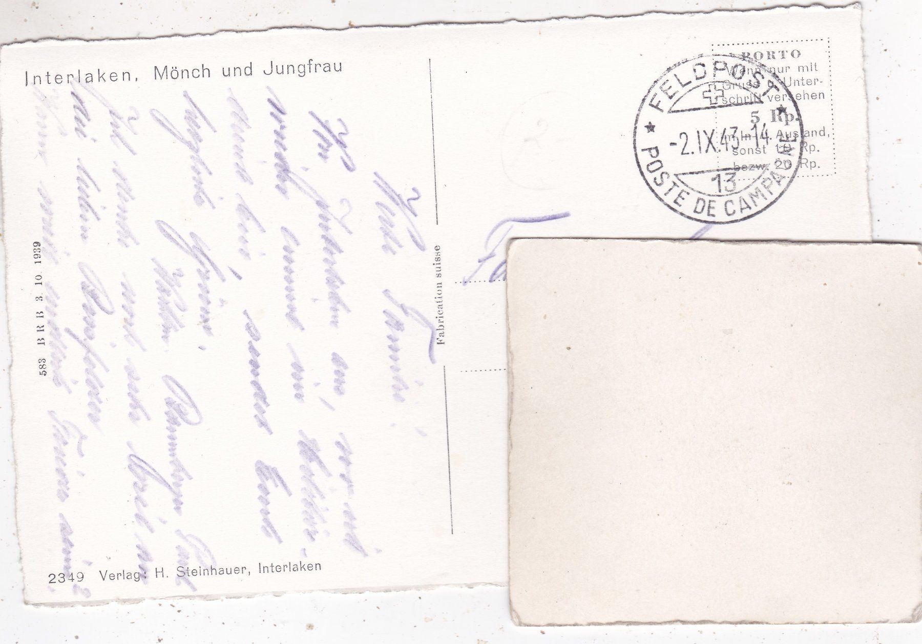 Cartoline postali: Interlaken Mönch und Jungfrau 1943 – Usato da Herisau venduto da Lisegrat2008 1
