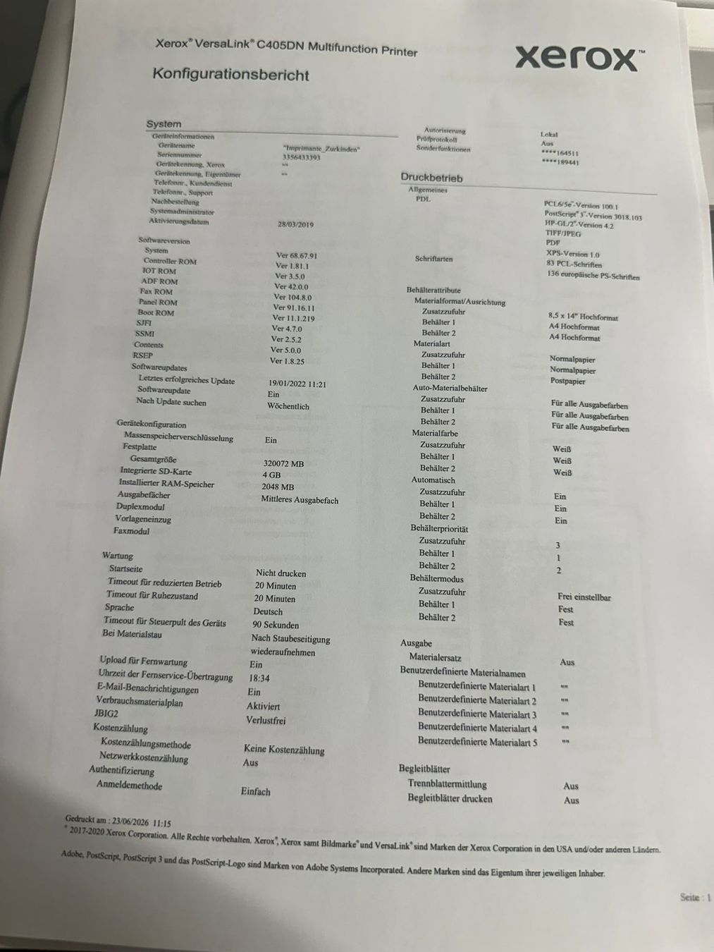 Xerox Drucker: Xerox VersaLink C405DN Farb-Multifunktionsdrucker   TOP!!! – Gebraucht aus Dottikon von refurbished-IT 1