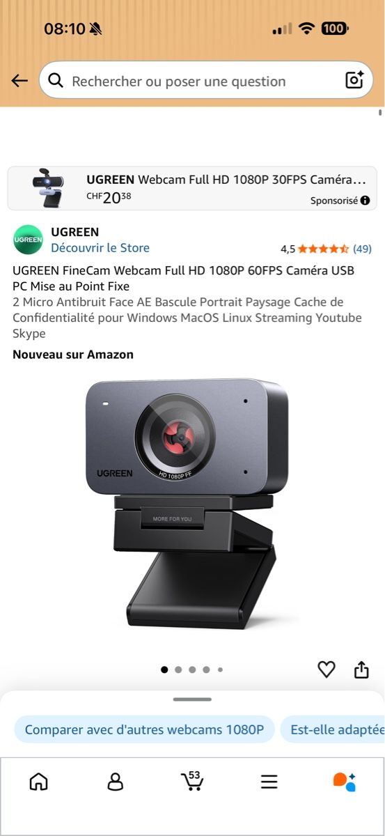 Webcam: Webcam UGREEN FineCam 1080p 60FPS neuve – Nuovo e nell'imballaggio originale da Lausanne venduto da gio_qwg7 1