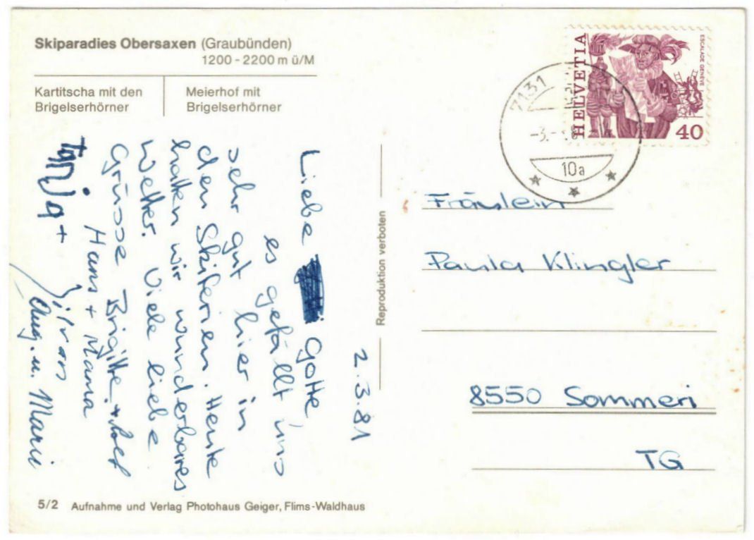 Cartoline postali: Obersaxen - 4 Bild AK – Usato da Binningen venduto da Mountainrider 1