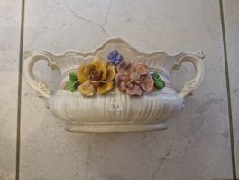 Keramik Blumenvase Vintage mit Rosenmuster, Made Italy