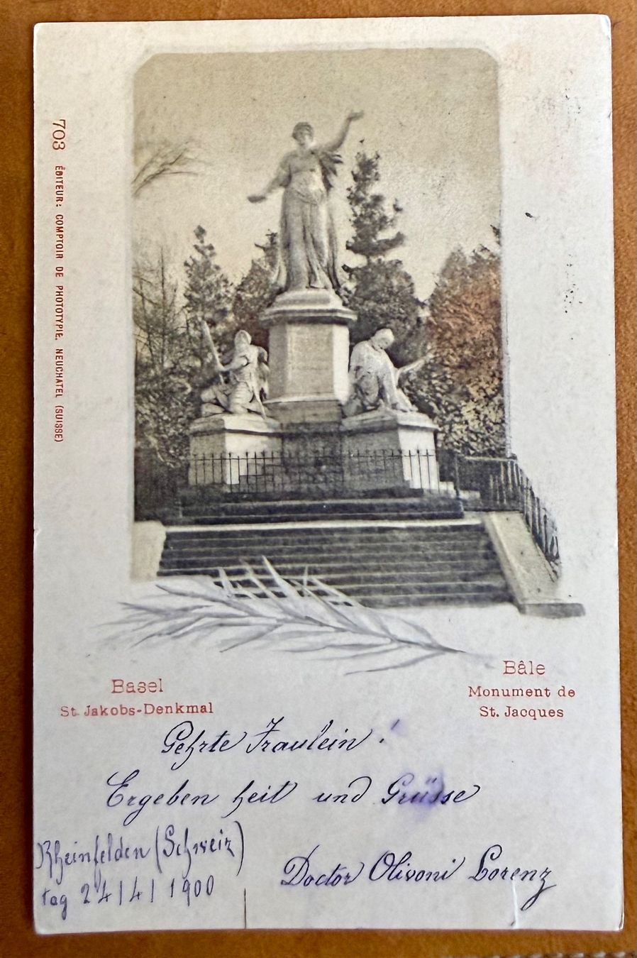 Cartoline postali: Basel - St. Jakobs - Dankmal 1900 – Usato da Lutry venduto da Ediego