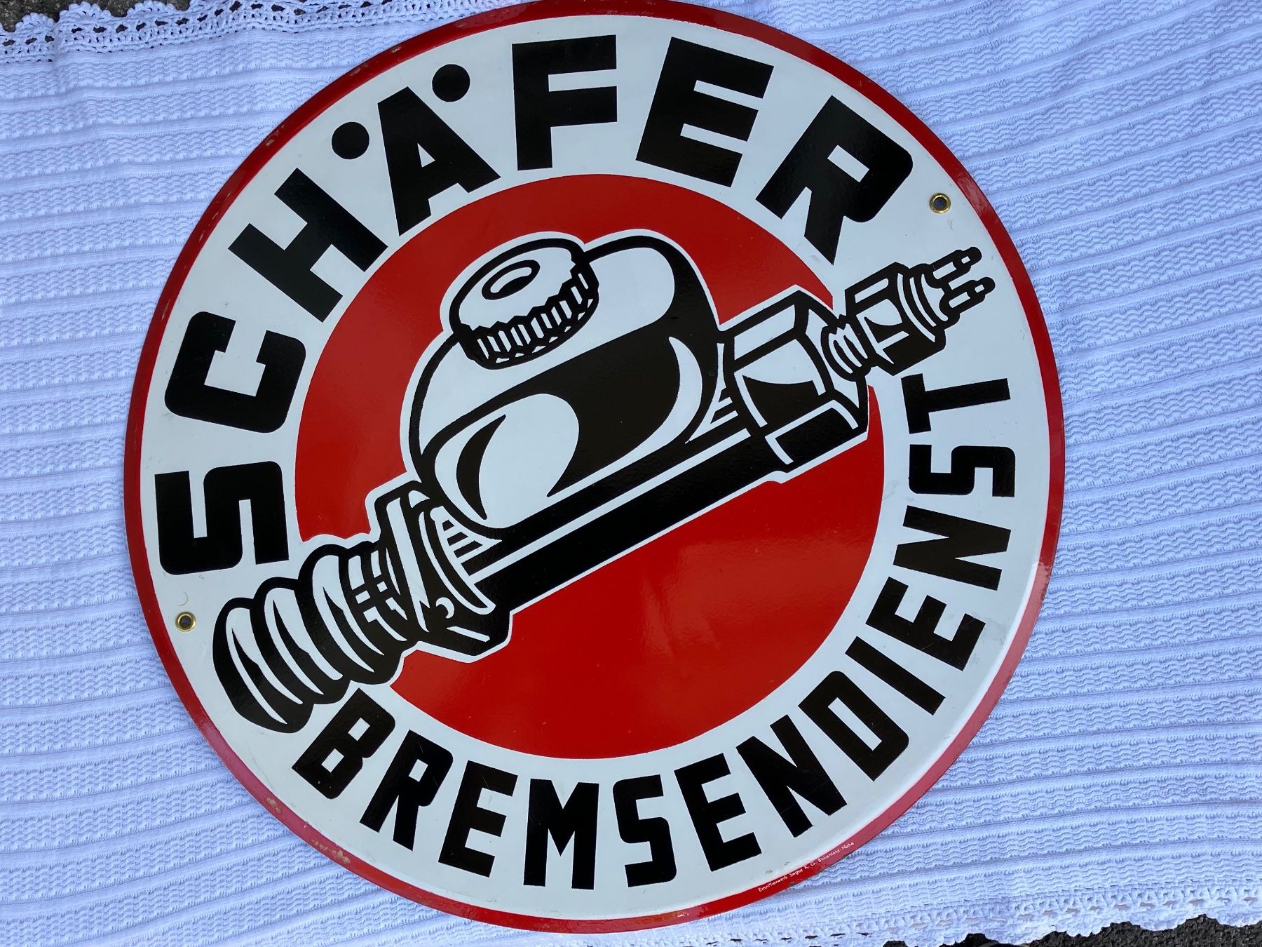 Schilder: EMAILSCHILD SCHÄFER BREMSENDIENST - 55 CM DURCHMESSER – Gebraucht aus Basel von lagavulin02 1