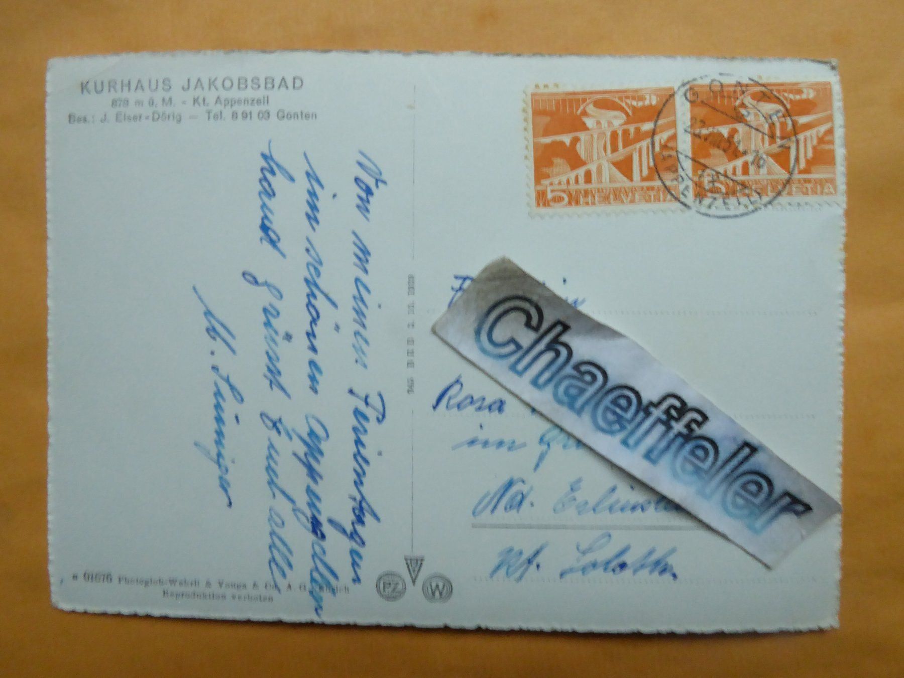 Cartoline postali: 1951 Kurhaus Jakobsbad – Usato da Zürich venduto da Chaeffeler 1