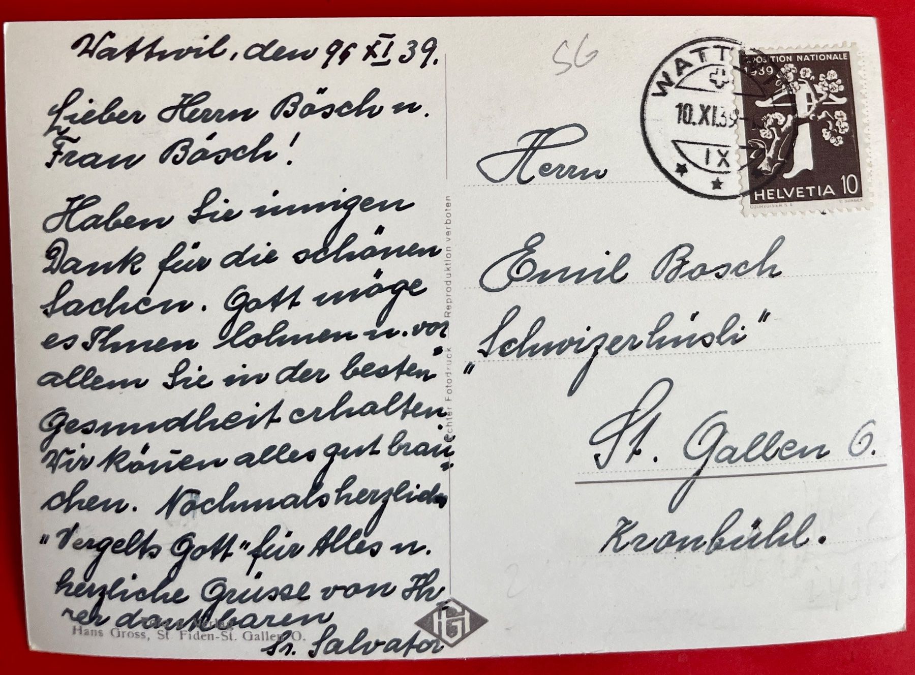 Cartoline postali: WATTWIL - Krankenhaus 1939 – Usato da Lutry venduto da Ediego 1