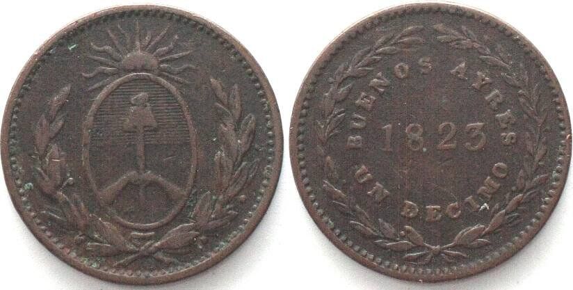 Tutti le monete: ARGENTINA - BUENOS AIRES Decimo 1823 Kupfer – Usato da Riehen venduto da sesambestcoins2004