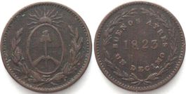 ARGENTINA - BUENOS AIRES Decimo 1823 Kupfer