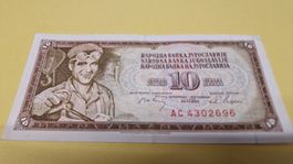 Jugoslawien 10 Dinar Banknote, Jahrgang 1968