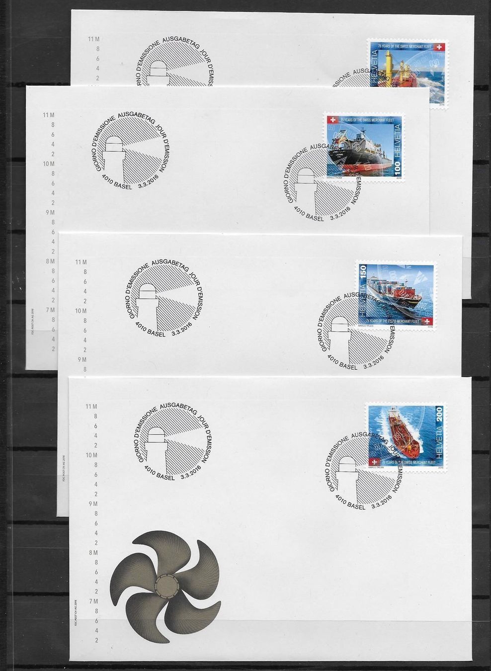 Tutti i francobolli: F1575 - 4 FDC flotte suisse – Usato da Trélex venduto da Phil_Albert
