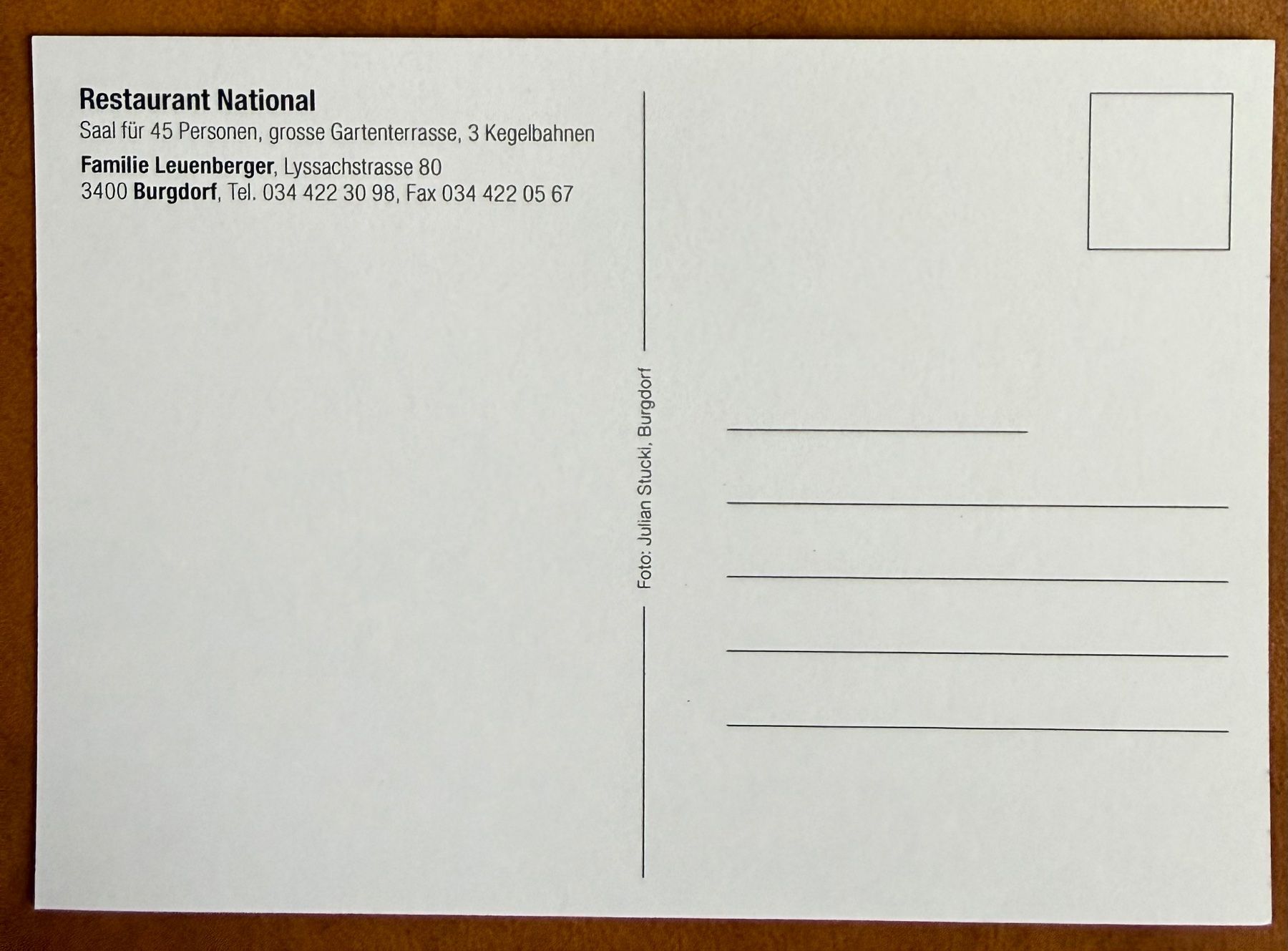 Cartoline postali: Burgdorf - Restaurant "National" – Usato da Lutry venduto da Ediego 1