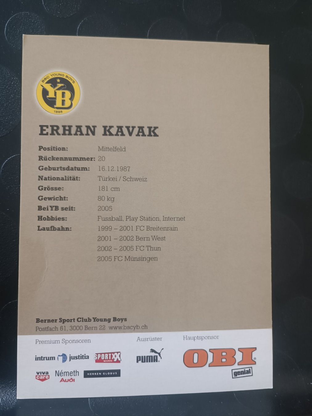 Autografi: Erhan Kavak - YB Bern - handsignierte Karte – Usato da Menziken venduto da Artographs 1