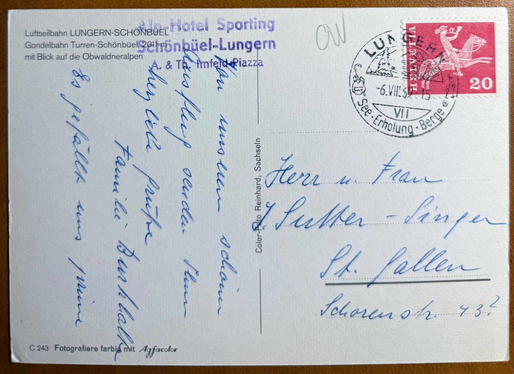 Cartoline postali: LUNGERN - SCHÖNBÜEL - Luftseilbahn 1969 – Usato da Lutry venduto da Ediego 1