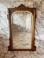 Grand miroir ancien, biseauté, bois sculpté