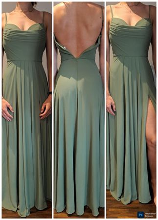 Abendkleid Olivgrün mit Spaghettiträgern Grösse S neu