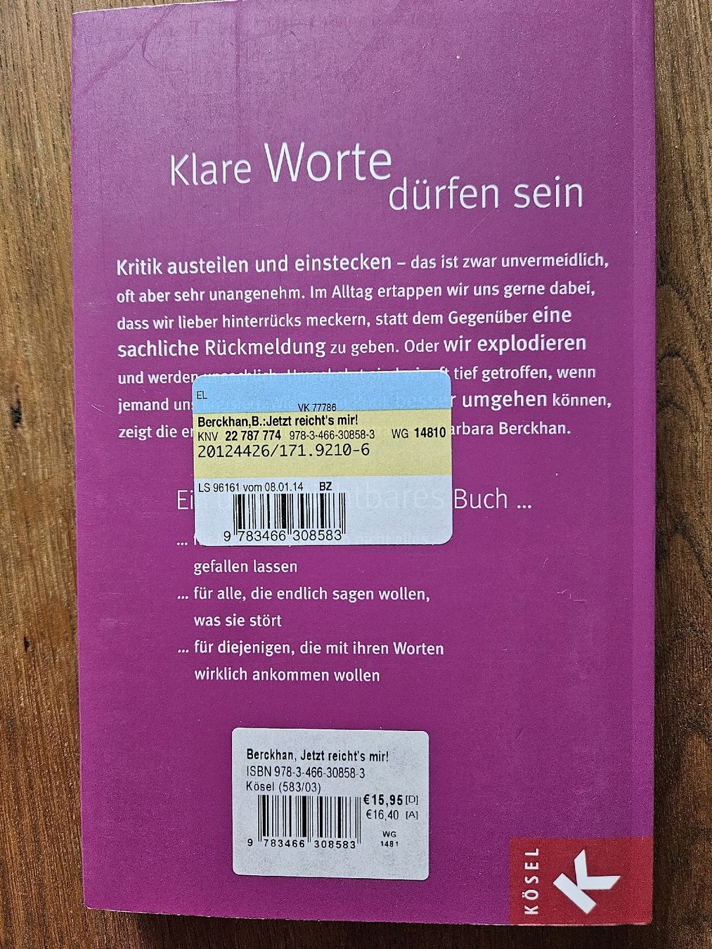 Libri: Barbara Berckhan "Jetzt reicht's mir!" – Usato da Bremgarten b. Bern venduto da Lexy05 1