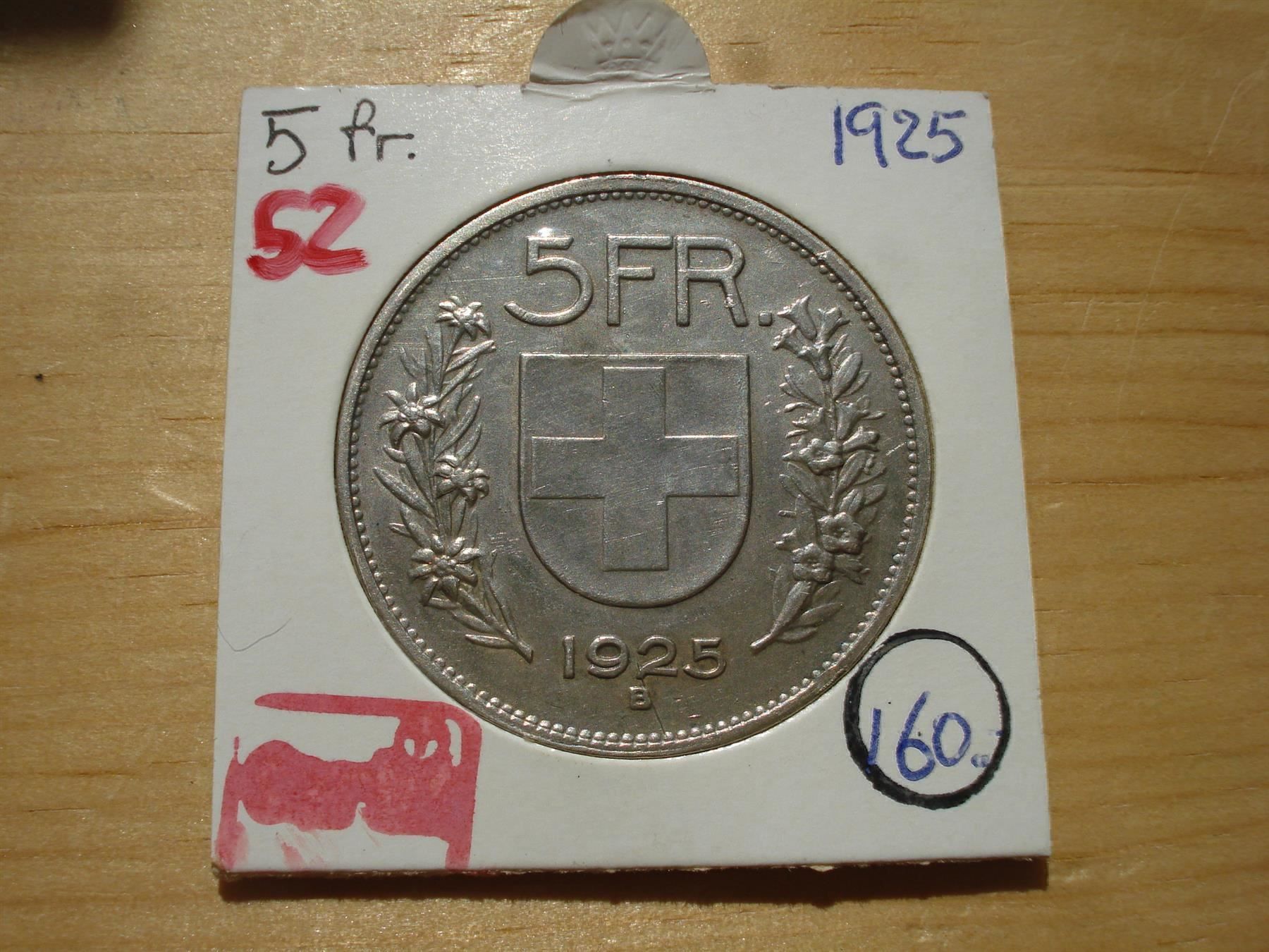 : (52)  5 Franken  1925 – Gebraucht aus Erlach von Net-Coins