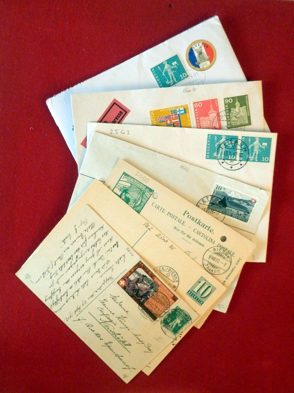 Alle Briefmarken: Lot mit 7 Bedarfsbriefen und Karten – Gebraucht aus Ueberstorf von dinbau 8