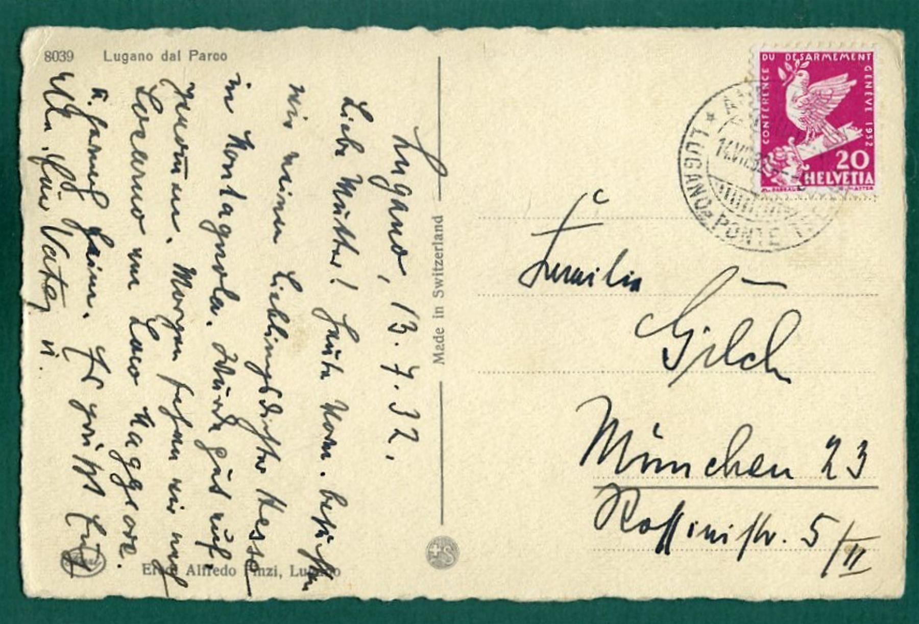 Cartoline postali: Lugano dal parco, 1932, gelaufen – Usato da Sargans venduto da Hausi1951 1