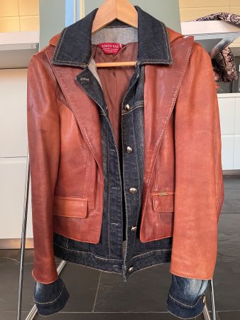 Roberta Biagi Leder/Jeans Jacke, Gr. S, MADE IN ITALY