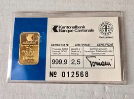 2,5 Gramm Gold   Zürcher Kantonalbank  Selten