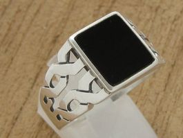 Vintage Ring Silber 925 Onyx Zopfmuster Gr. 69