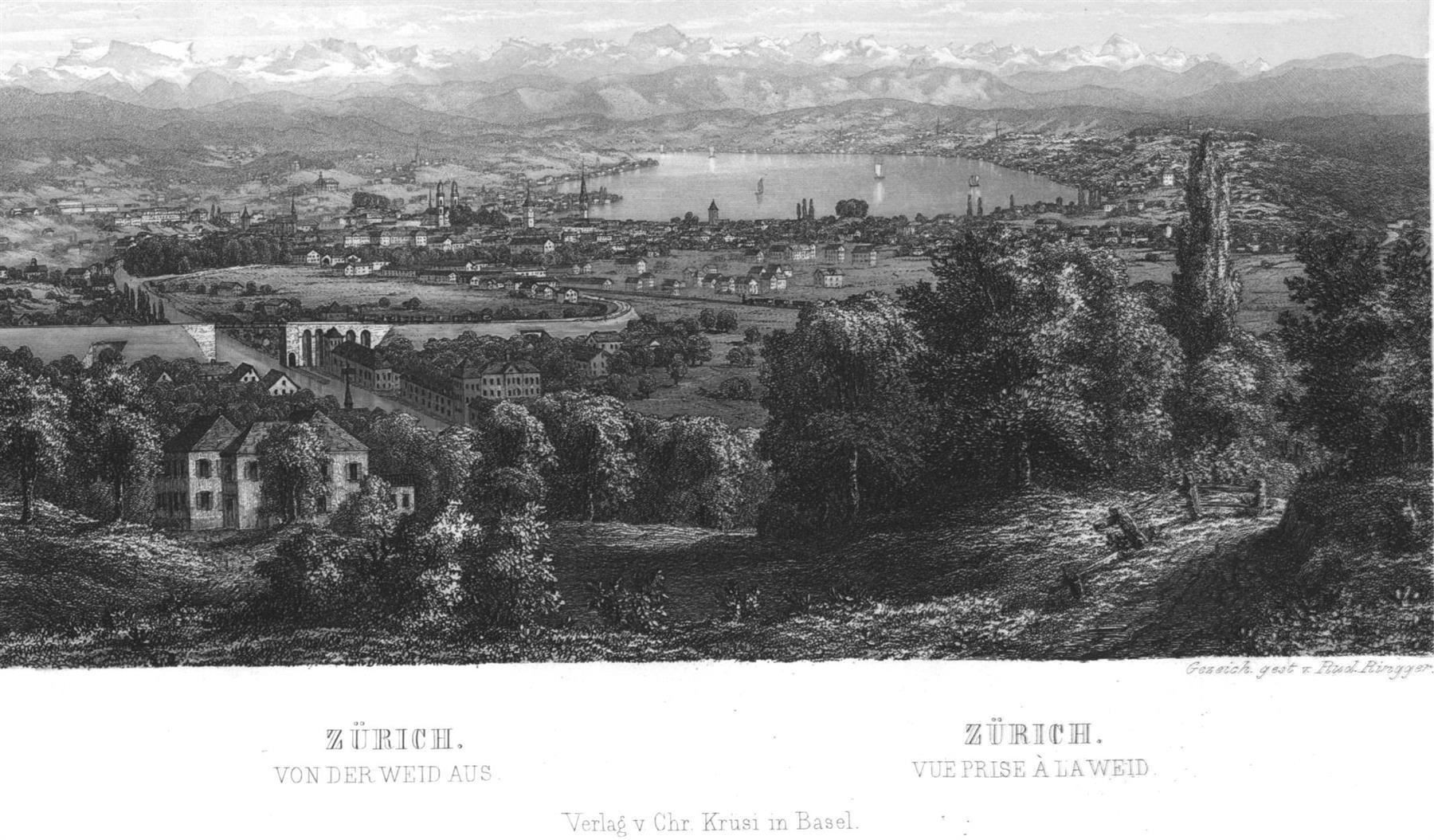 Stiche: Zürich von der Weid von Ringger Stahlstich – Gebraucht aus Rafz von Helvet32 1