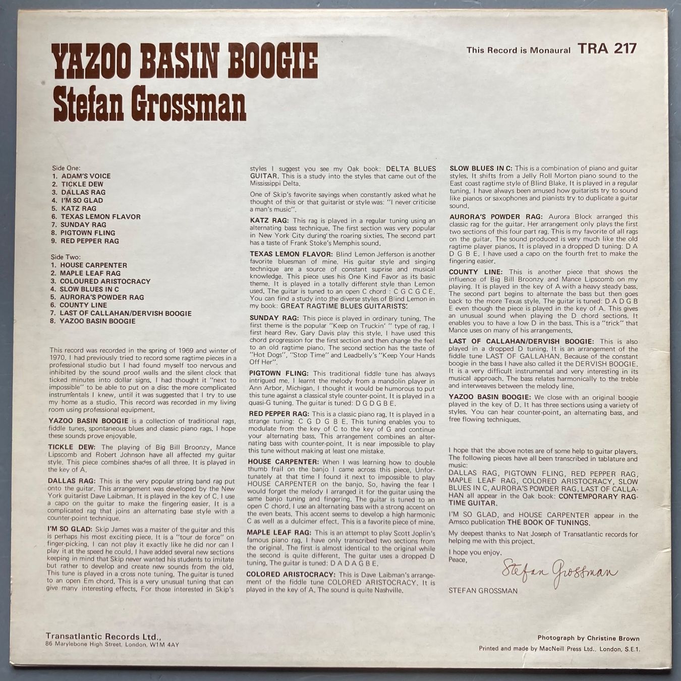 Dischi in vinile: STEFAN GROSSMAN - YAZOO BASIN BOOGIE – Usato da Poliez-Pittet venduto da Newtown-Records 1
