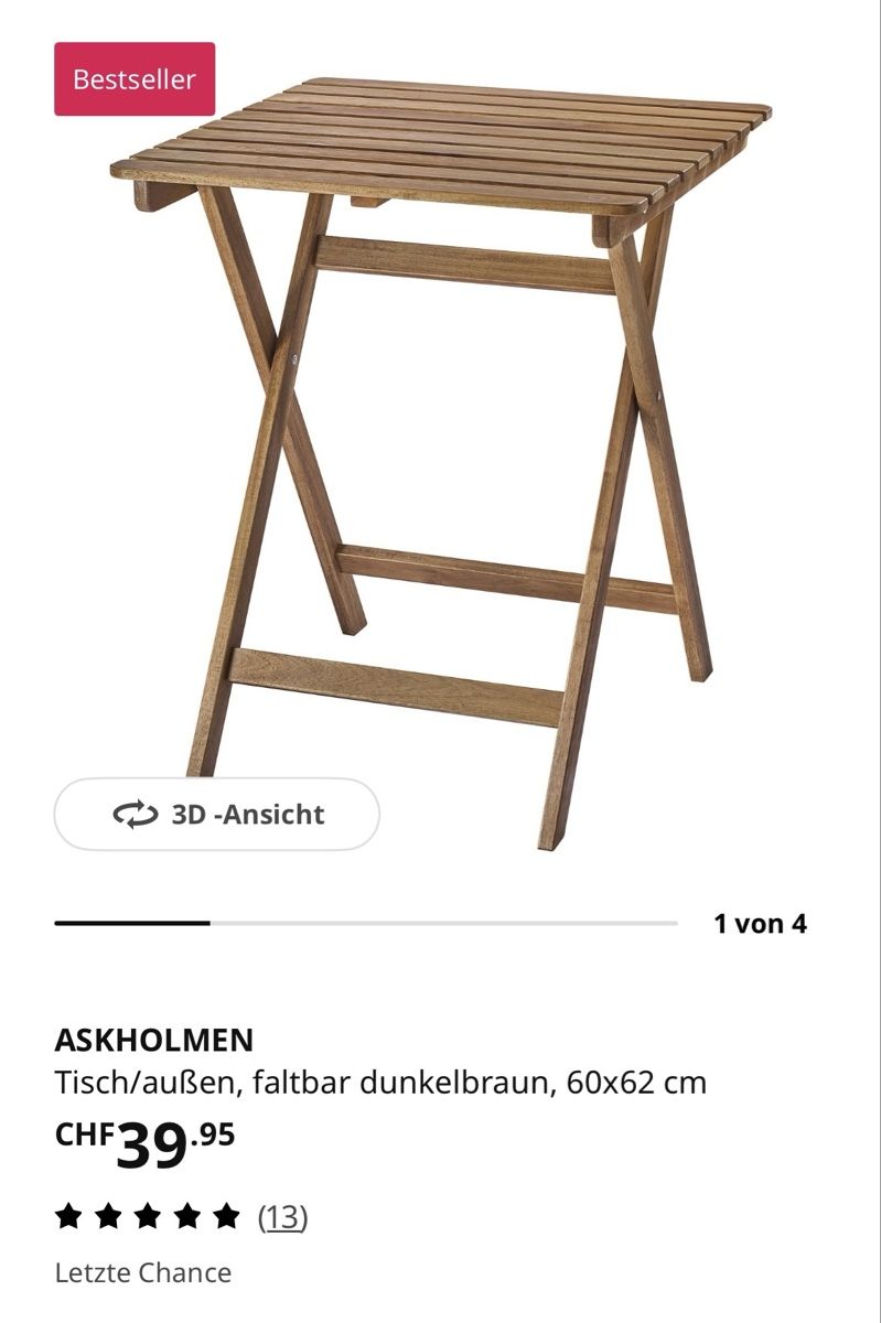 Ikea Set de table et chaises: Gartentisch mit Stuhl neuwertig Ikea – D'occasion à Zug par Tugiumerin 5