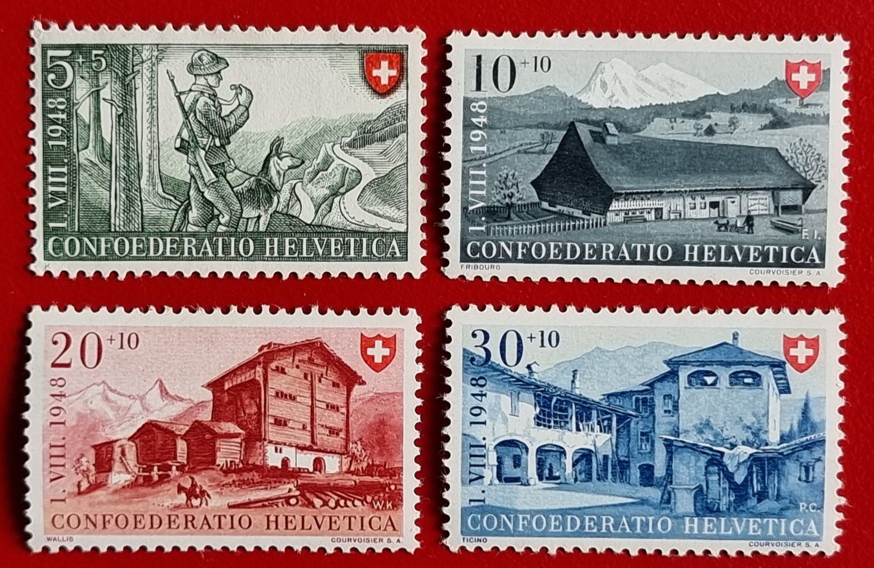 Alle Briefmarken: PRO PATRIA SATZ 38 - 41 1948** POSTFRISCH – Neu (gemäss Beschreibung) aus Düdingen von Quartierstrasse