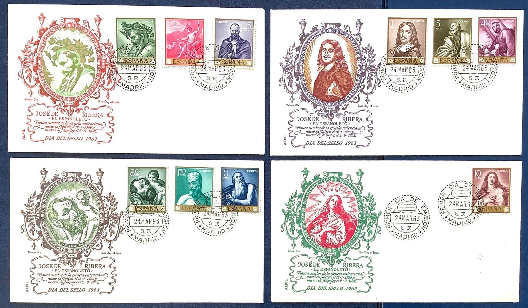 Tutti i francobolli: 1963 Spanien FDC Gemälde José de Ribera Mi- 1384 - 1393 – Nuovo (secondo la descrizione) da Liestal venduto da Skunk02