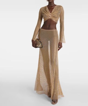 Self-Portrait Mesh Crystal Maxi skirt & Top Set, Size S-M
