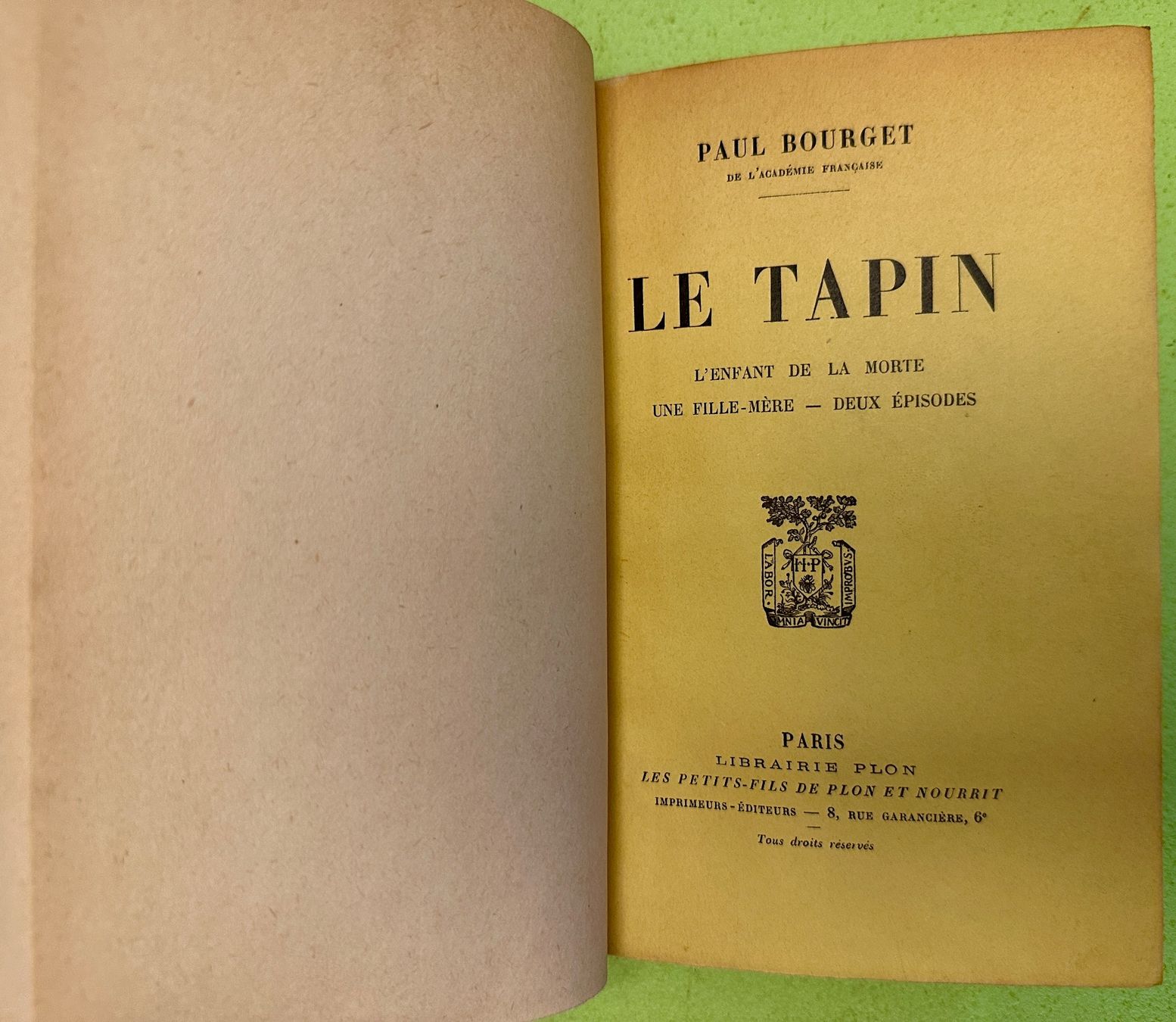 Bücher: Paul Bourget: Le Tapin. 1928 – Gebraucht aus Zürich von allp 1