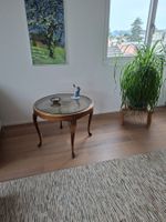 Vintage Salontisch-Beistelltisch mit Wiener Geflecht & Glas