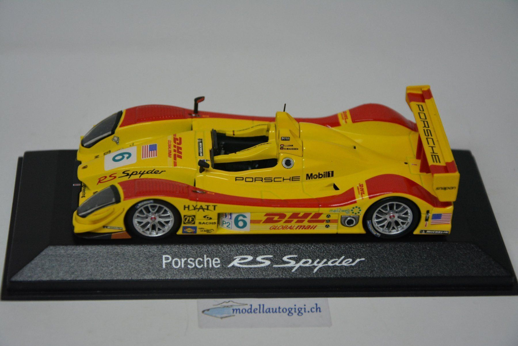 Porsche Modellini d'auto: Porsche RS Spyder #6 2008 "DHL" , 1:43 – Nuovo e nell'imballaggio originale da Goldach venduto da Feivel9 1