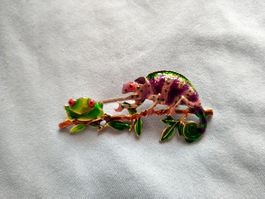Brosche Chamäleon und Frosch bunt metallisch neu