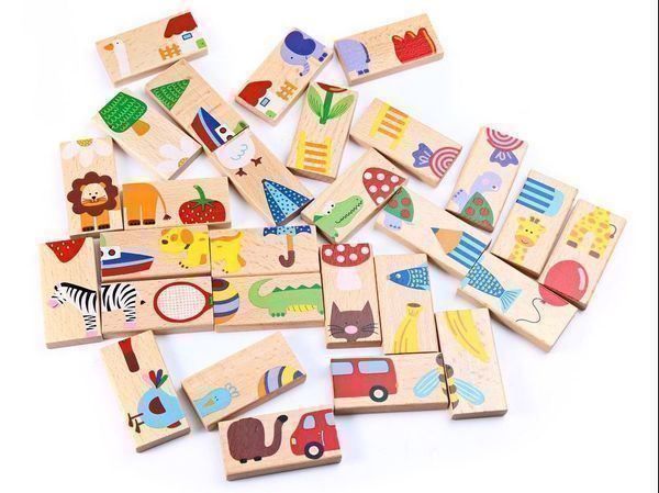 Holz-Domino Mit Charakteren – 45-teiliges Lernspiel Aus Naturholz Für Kinder, Fördert Kreativität & Logik