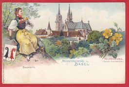 BASEL MÜNSTERKIRCHE, TRACHT, WAPPEN, NELKENWURZ, LITHO