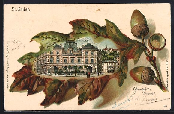 Cartoline postali: Passepartout-Lithographie St. Gallen, Po – Usato da Berlin venduto da bartko-reher