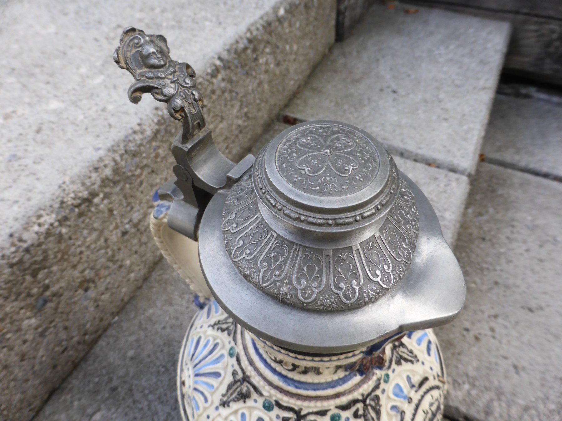 Caraffe: STEINGUT KRUG MIT ZINNDECKEL WESTERWALD BRD - CA 1920 – Usato da Reinach AG venduto da pussi100 6