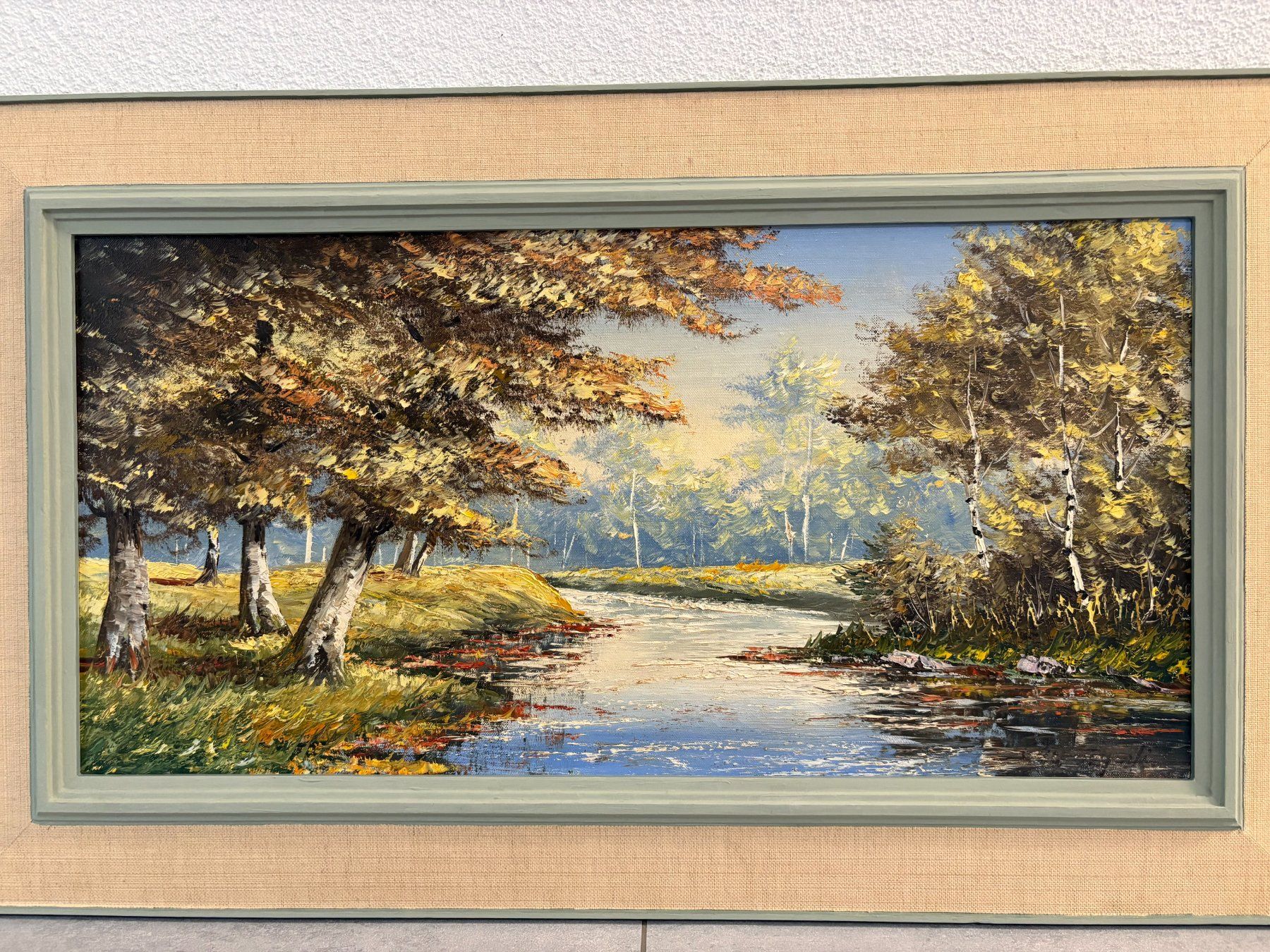 Dipinti: 86.5 cm breitx 52 cm/  Vögeli Öl Gemälde Wald Teich – Usato da Ottenbach venduto da TimelessEmotions.