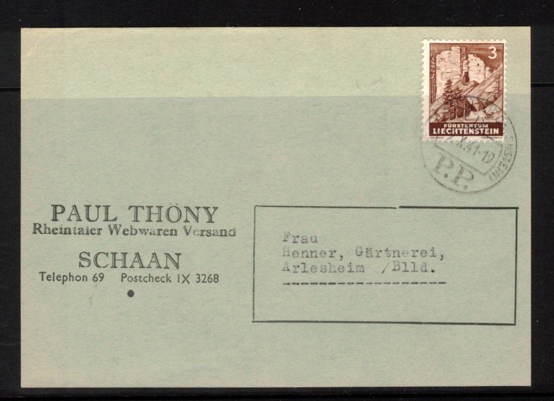 Tutti i francobolli: 1937 Postkarte  nach Arlesheim – Usato da Rheinau venduto da loxis