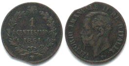ITALIA 1 Centesimo 1861 M errore di conio