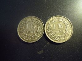 Zwei Silber - Einfränkler, Jahrgänge 1961 + 1964