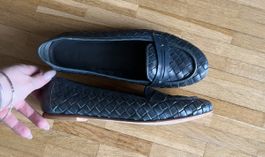 Elegante dunkelgrüne Loafers Grösse 38, Geflochtenes Leder