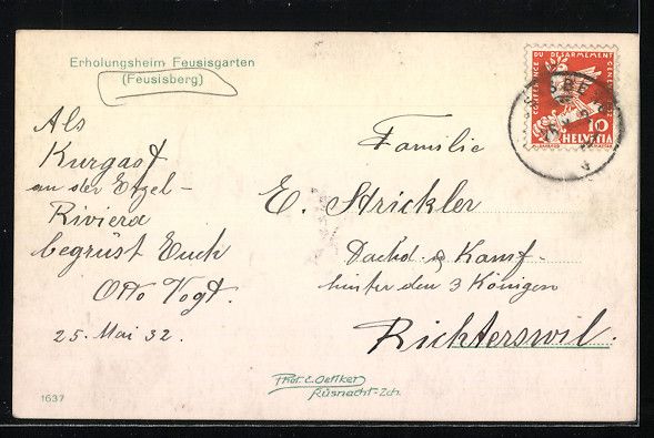 Ansichtskarten: Feusisberg, Hotel und Erholungsheim Feus – Gebraucht aus Berlin von bartko-reher 1